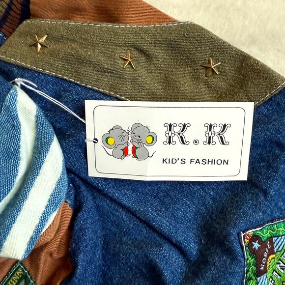 Vintage K.K. Kid's Fashion 3-Piece Overall Set Unisex 3T Blue Denim Patchworks - Picture 9 of 14